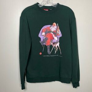 coca cola santa ugly Christmas sweater crewneck sweatshirt xs dark green retro